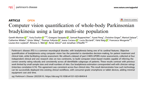 Computer Vision Quantification of Whole-body Parkinsonian Bradykinesia using a large Multi-site Population